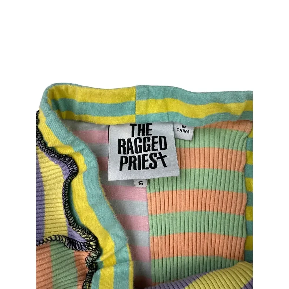 The Ragged Priest - Patchwork Stripes One Shoulder Top & Pants in Green & Purple - Picture 4 of 6